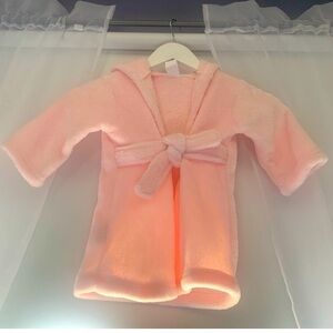 Plush Pink Hooded Baby Robe with Belt
